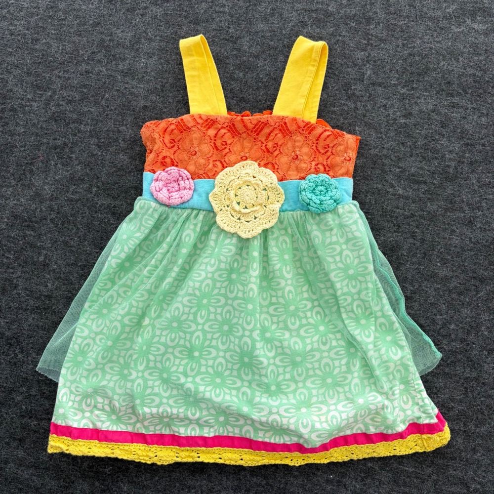 Jelly the Pug Green Garden Dress 2T Orange Lace Crochet Flower Graduation
Boho